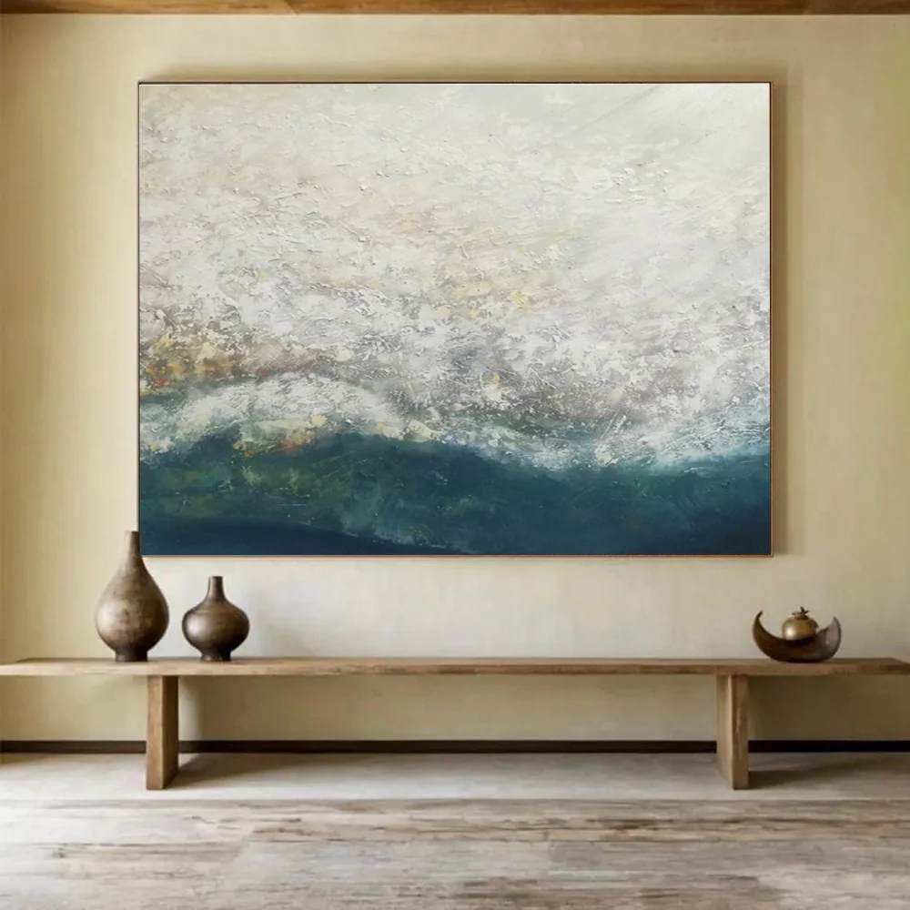 Seaside Original Office Room White Abstract Artwork LJ4WC